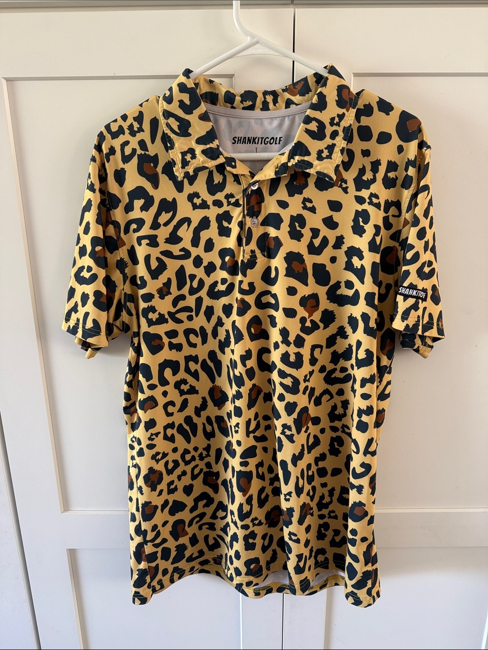 Shank-it Gold Men's Leopard Print Polo Shirt - Tan/Black